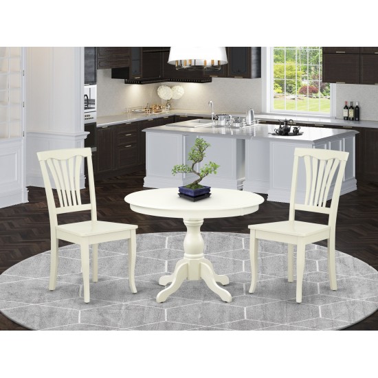 3 Pc Kitchen Set, Linen White Dinning Table, 2 Linen White Wooden Dining Chairs, Slatted Back, Linen White Finish