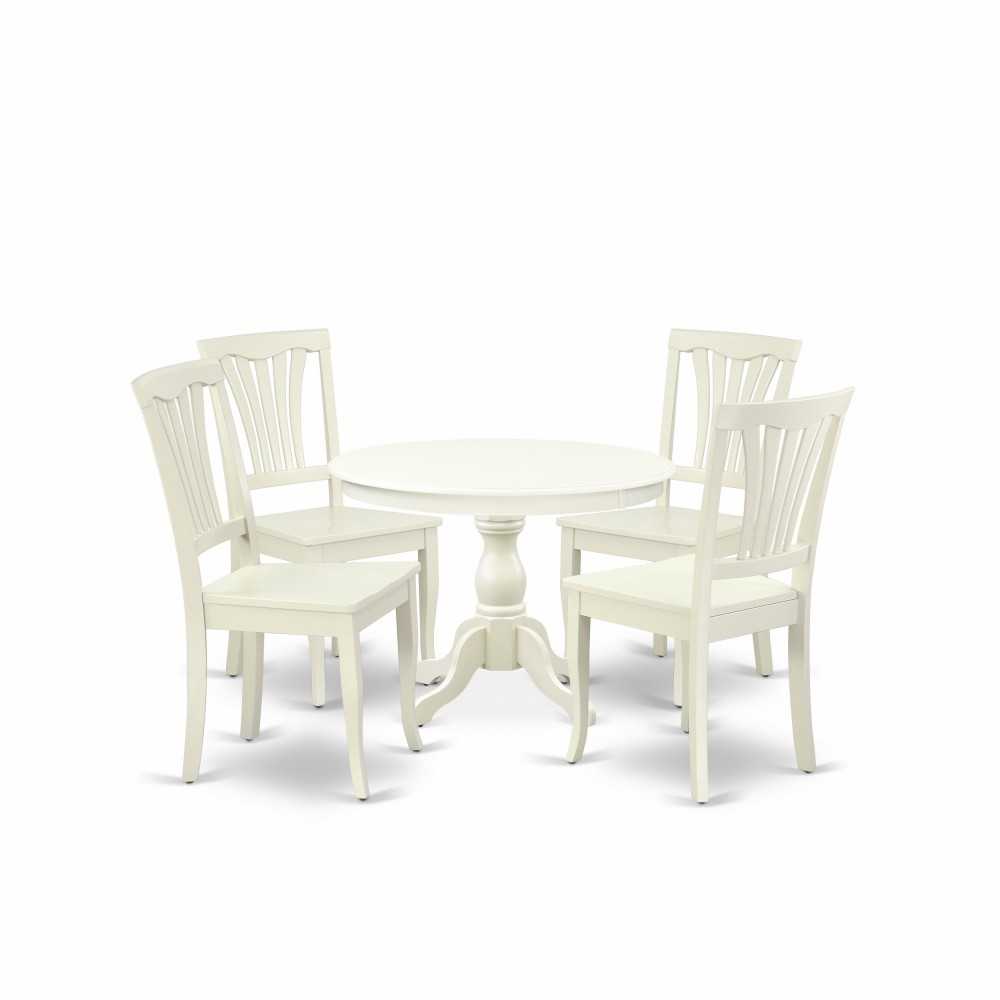 5 Pc Dining Set, Linen White Table, 4 Linen White Chairs, Slatted Back, Linen White Finish