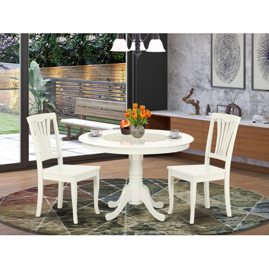 Hlav3-Lwh-W 3Pc Round 42 Inch Table And 2 Vertical Slatted Chairs