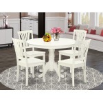 Hlav5-Lwh-W 5Pc Round 42 Inch Table And 4 Vertical Slatted Chairs