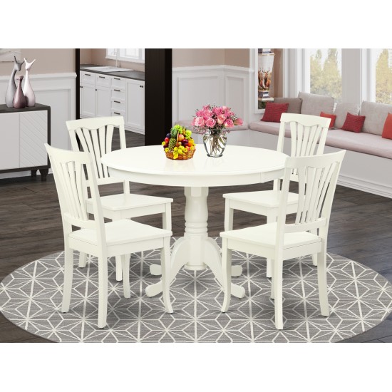 Hlav5-Lwh-W 5Pc Round 42 Inch Table And 4 Vertical Slatted Chairs