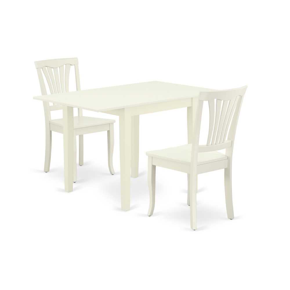 Dining Set 3 Pc- 2 Chairs, Breakfast Table, Linen White Finish Chair Seat, Linen White Finish Solid Wood Frame.