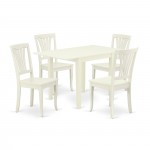 Dining Set 5 Pc- 4 Kitchen Dining Chairs, Table, Linen White Chair Seat, Linen White Finish Hardwood Structure.