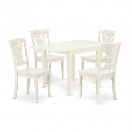 Dining Set 5 Pc- 4 Kitchen Dining Chairs, Table, Linen White Chair Seat, Linen White Finish Hardwood Structure.