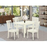 Dining Set 5 Pc- 4 Kitchen Dining Chairs, Table, Linen White Chair Seat, Linen White Finish Hardwood Structure.