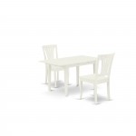 3Pc Dining Table Set 2 Dining Chairs, Butterfly Leaf Dining Table, Linen White