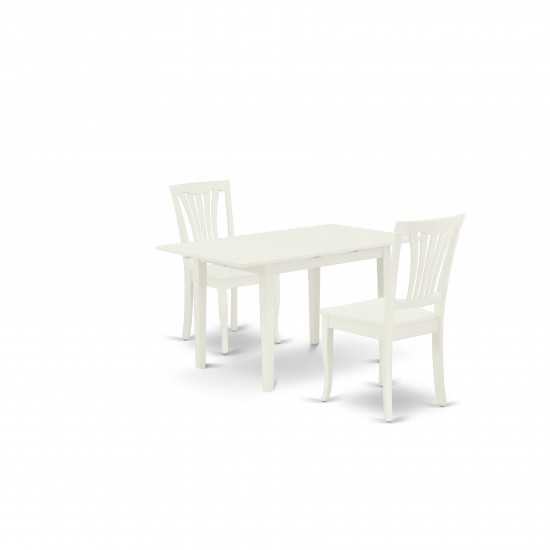 3Pc Dining Table Set 2 Dining Chairs, Butterfly Leaf Dining Table, Linen White