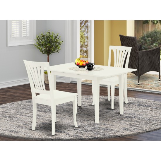 3Pc Dining Table Set 2 Dining Chairs, Butterfly Leaf Dining Table, Linen White