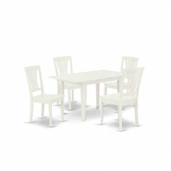 5Pc Dinette Set 4 Wood Chairs, Butterfly Leaf Wood Dining Table, Linen White