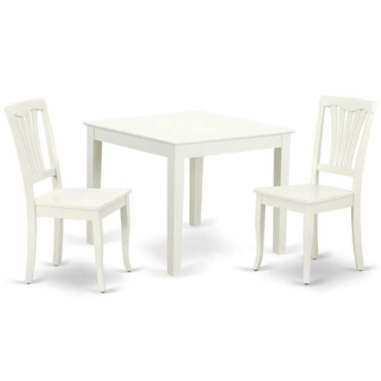 Oxav3-Lwh-W 3Pc Square 36 Inch Table And 2 Vertical Slatted Chairs