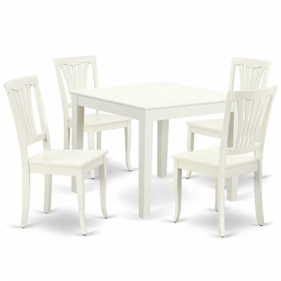 Oxav5-Lwh-W 5Pc Square 36 Inch Table And 4 Vertical Slatted Chairs