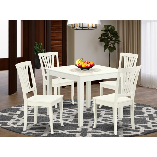 Oxav5-Lwh-W 5Pc Square 36 Inch Table And 4 Vertical Slatted Chairs