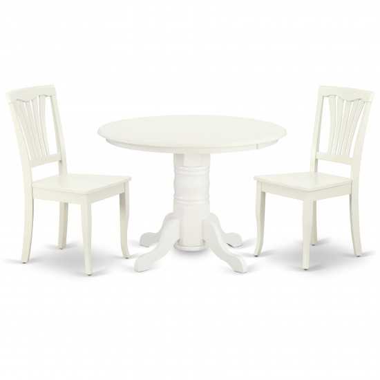 Shav3-Lwh-W 3Pc Round 42 Inch Table And 2 Vertical Slatted Chairs