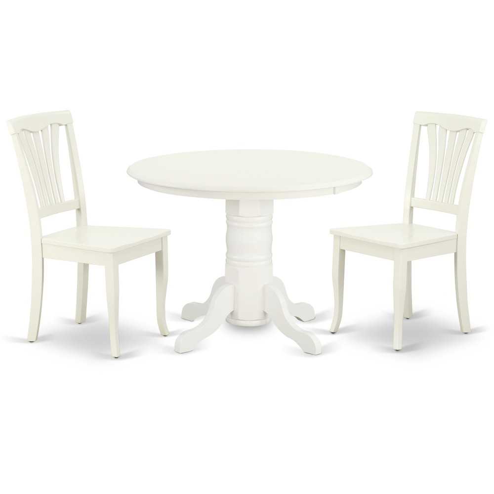 Shav3-Lwh-W 3Pc Round 42 Inch Table And 2 Vertical Slatted Chairs