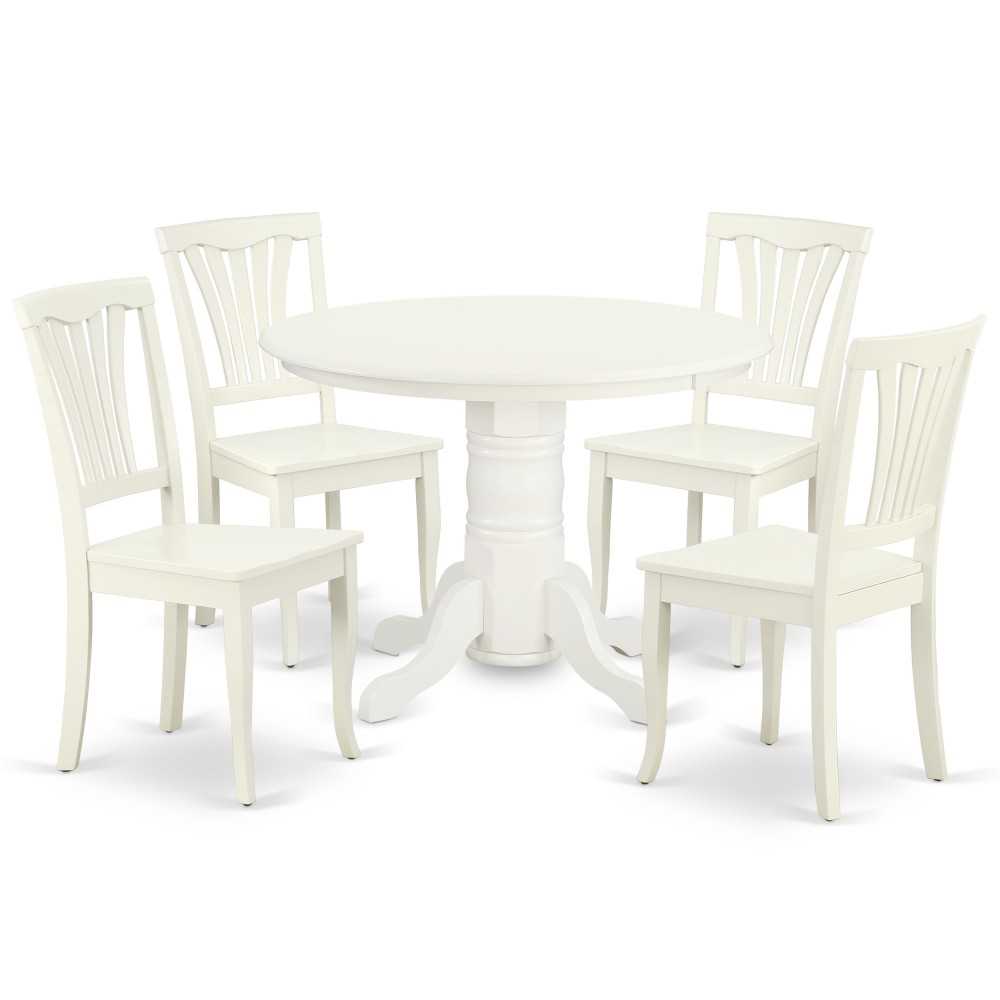 Shav5-Lwh-W 5Pc Round 42 Inch Table And 4 Vertical Slatted Chairs