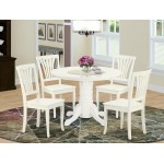 Shav5-Lwh-W 5Pc Round 42 Inch Table And 4 Vertical Slatted Chairs