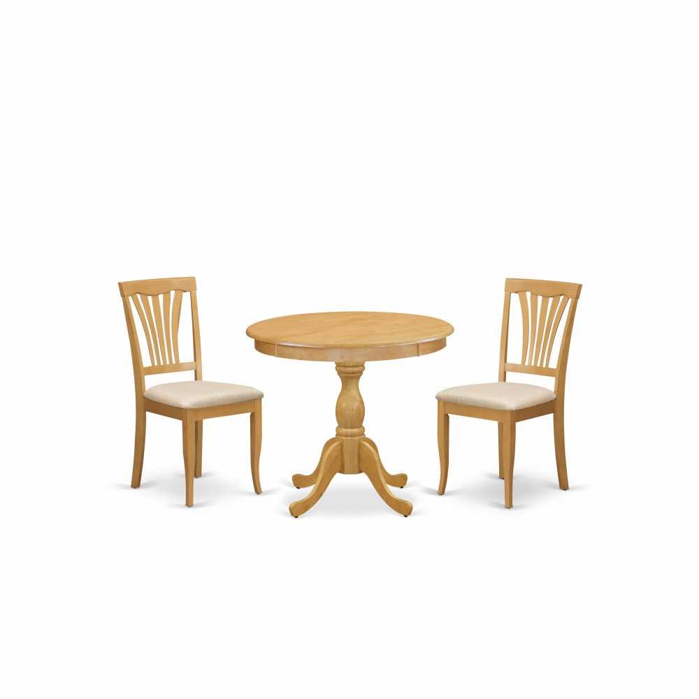 3 Pc Dining Set, 1 Kitchen Table, 2 Oak Dinning Chairs, Slatted Back, Oak Finish