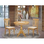 3 Pc Dining Set, 1 Kitchen Table, 2 Oak Dinning Chairs, Slatted Back, Oak Finish