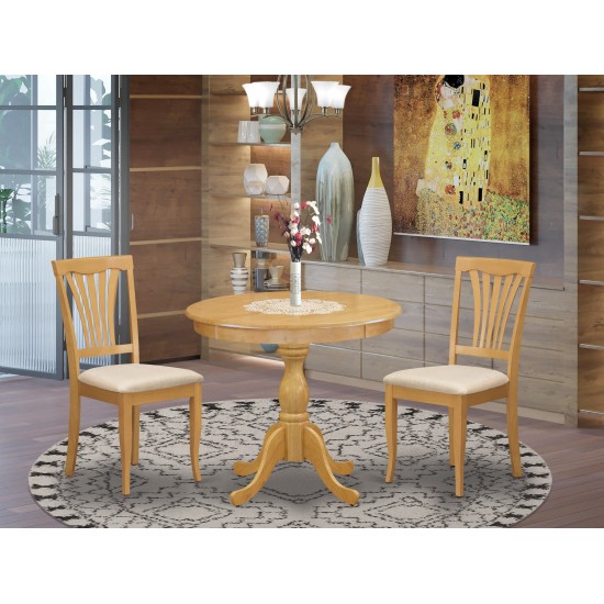 3 Pc Dining Set, 1 Kitchen Table, 2 Oak Dinning Chairs, Slatted Back, Oak Finish