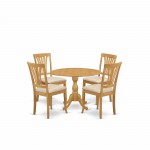 5 Pc Dining Set, Oak Table, 4 Oak Kitchen & Chairs, Slatted Back- Oak Finish