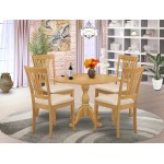 5 Pc Dining Set, Oak Table, 4 Oak Kitchen & Chairs, Slatted Back- Oak Finish