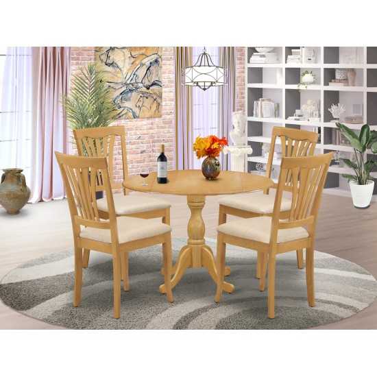 5 Pc Dining Set, Oak Table, 4 Oak Kitchen & Chairs, Slatted Back- Oak Finish