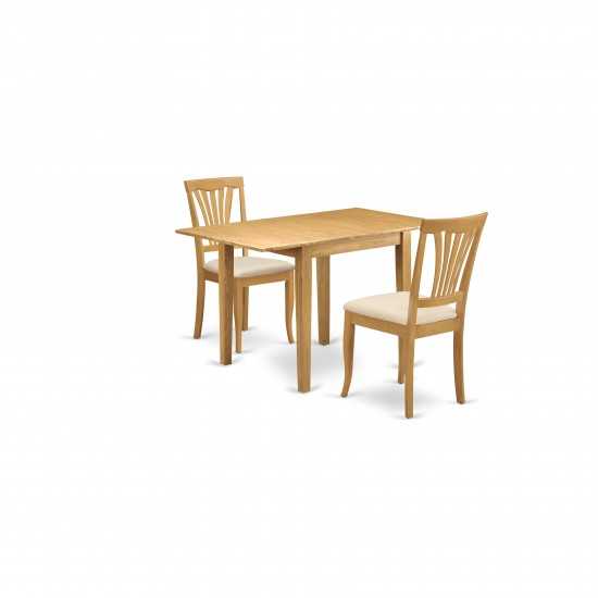 Kitchen Dining Set 3 Pc, Two Outstanding Wood Chairs, An Table, Oak Color Linen, Oak Finish Solid Wood Frame