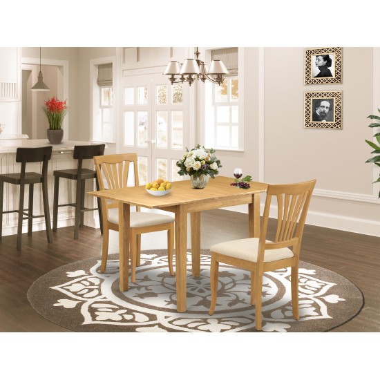 Kitchen Dining Set 3 Pc, Two Outstanding Wood Chairs, An Table, Oak Color Linen, Oak Finish Solid Wood Frame