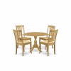 5 Pc Dining Set, Dropleaf Table, 4 Oak Wooden Chairs, Slatted Back, Oak Finish