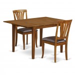 3 Pc Set Milan Table With Leaf And 2 Leather Chairs In Saddle Brown