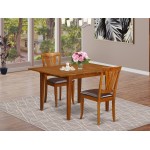 3 Pc Set Milan Table With Leaf And 2 Leather Chairs In Saddle Brown