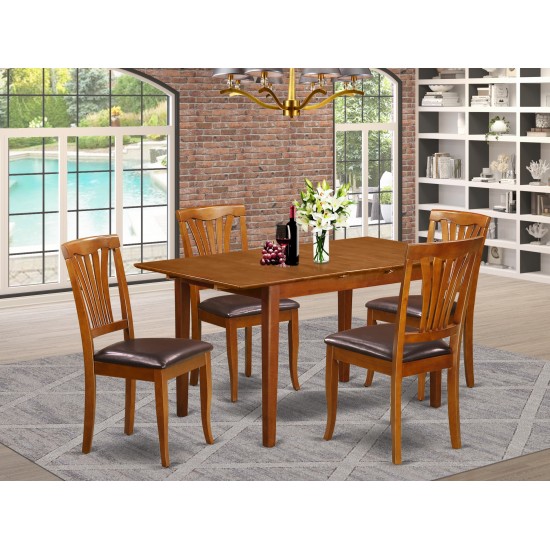 5 Pc Small Kitchen Table Set - Table With Leaf And 4 Chairs For Dining Room