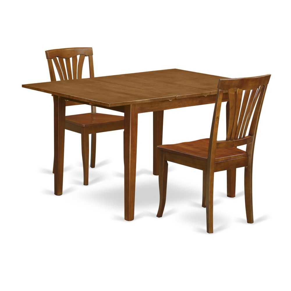 3 Pc Milan Kitchen Table Offering Leaf, 2 Wood Kitchen Chairs In Saddle Brown