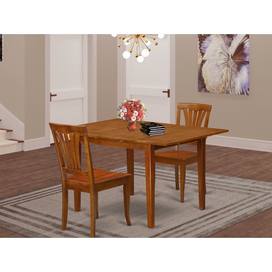 3 Pc Milan Kitchen Table Offering Leaf, 2 Wood Kitchen Chairs In Saddle Brown