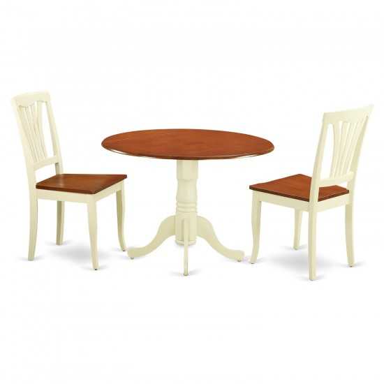 3 Pc Round Table Set-Dining Table And 2 Kitchen Chairs