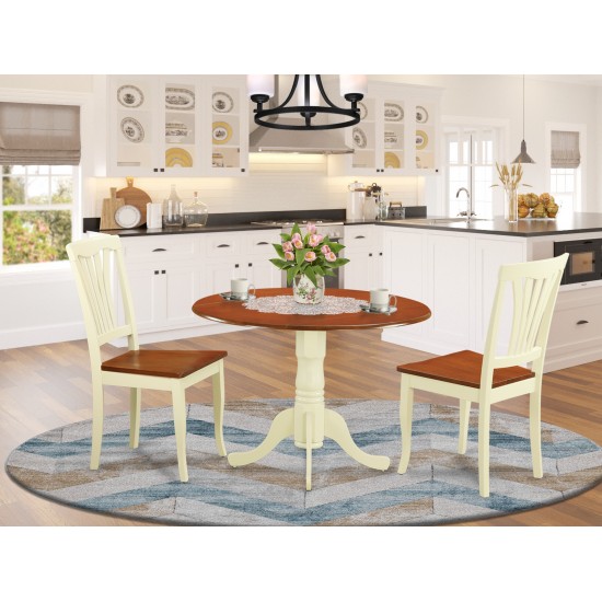 3 Pc Round Table Set-Dining Table And 2 Kitchen Chairs