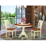 3 Pc Set, Round Small Table, 2 Wood Dinette Chairs In Buttermilk, Cherry .