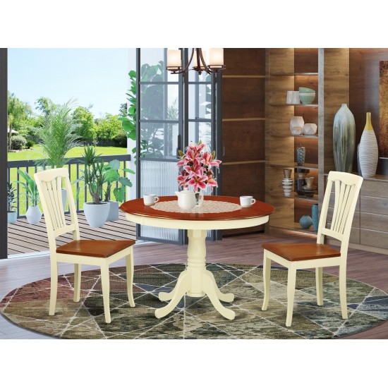 3 Pc Set, Round Small Table, 2 Wood Dinette Chairs In Buttermilk, Cherry .