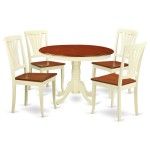 5 Pc Set, Round Dinette Table, 4 Leather Kitchen Chairs In Buttermilk, Cherry .
