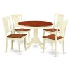 5 Pc Set, Round Dinette Table, 4 Leather Kitchen Chairs In Buttermilk, Cherry .