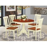 5 Pc Set, Round Dinette Table, 4 Leather Kitchen Chairs In Buttermilk, Cherry .
