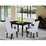 5Pc Kitchen Dining Set, 4 Chairs, Gray Upholstered Seat, Rectangle Table, Black