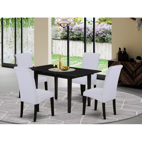 5Pc Kitchen Dining Set, 4 Chairs, Gray Upholstered Seat, Rectangle Table, Black