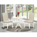 3 Pc Dining Set, 1 Pedestal Table, 2 Cream Chairs, High Back, Linen White Finish