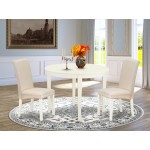 3Pc Dinette Set, Small Rounded Kitchen Table, Two Parson Chairs, Cream Fabric, White Finish