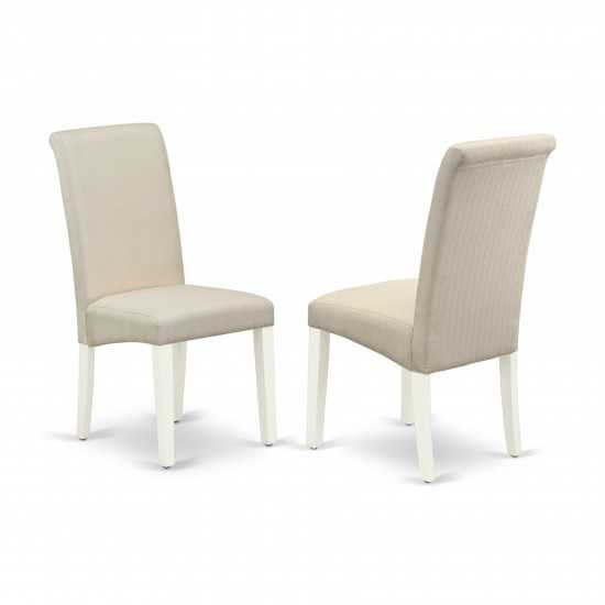 5Pc Dining Set, Small Round Dinette Table, Drop Leaves, Four Parson Chairs, Cream Fabric, White
