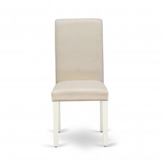 5Pc Dining Set, Small Round Dinette Table, Drop Leaves, Four Parson Chairs, Cream Fabric, White