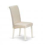 5Pc Dining Set, Small Round Dinette Table, Drop Leaves, Four Parson Chairs, Cream Fabric, White