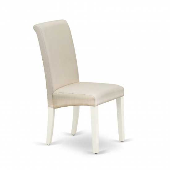5Pc Dining Set, Small Round Dinette Table, Drop Leaves, Four Parson Chairs, Cream Fabric, White
