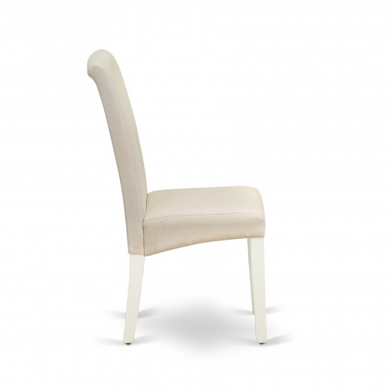 5Pc Dining Set, Small Round Dinette Table, Drop Leaves, Four Parson Chairs, Cream Fabric, White